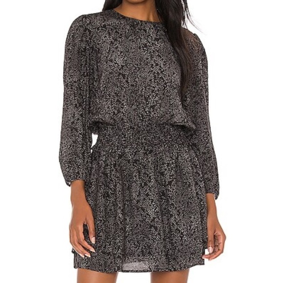 Rails Inez Gray Slate Python Smocked Waist High Neck Mini Dress M - Picture 1 of 6